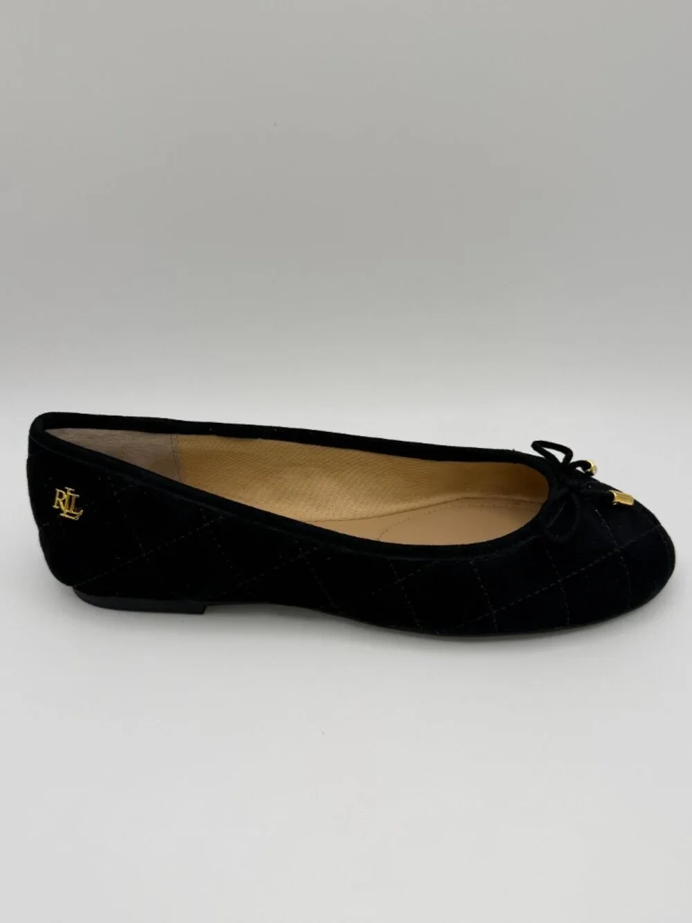 Lauren Ralph Lauren Jayna Women's Black Velvet Quilted Ballet Flats Bow US 5.5 B